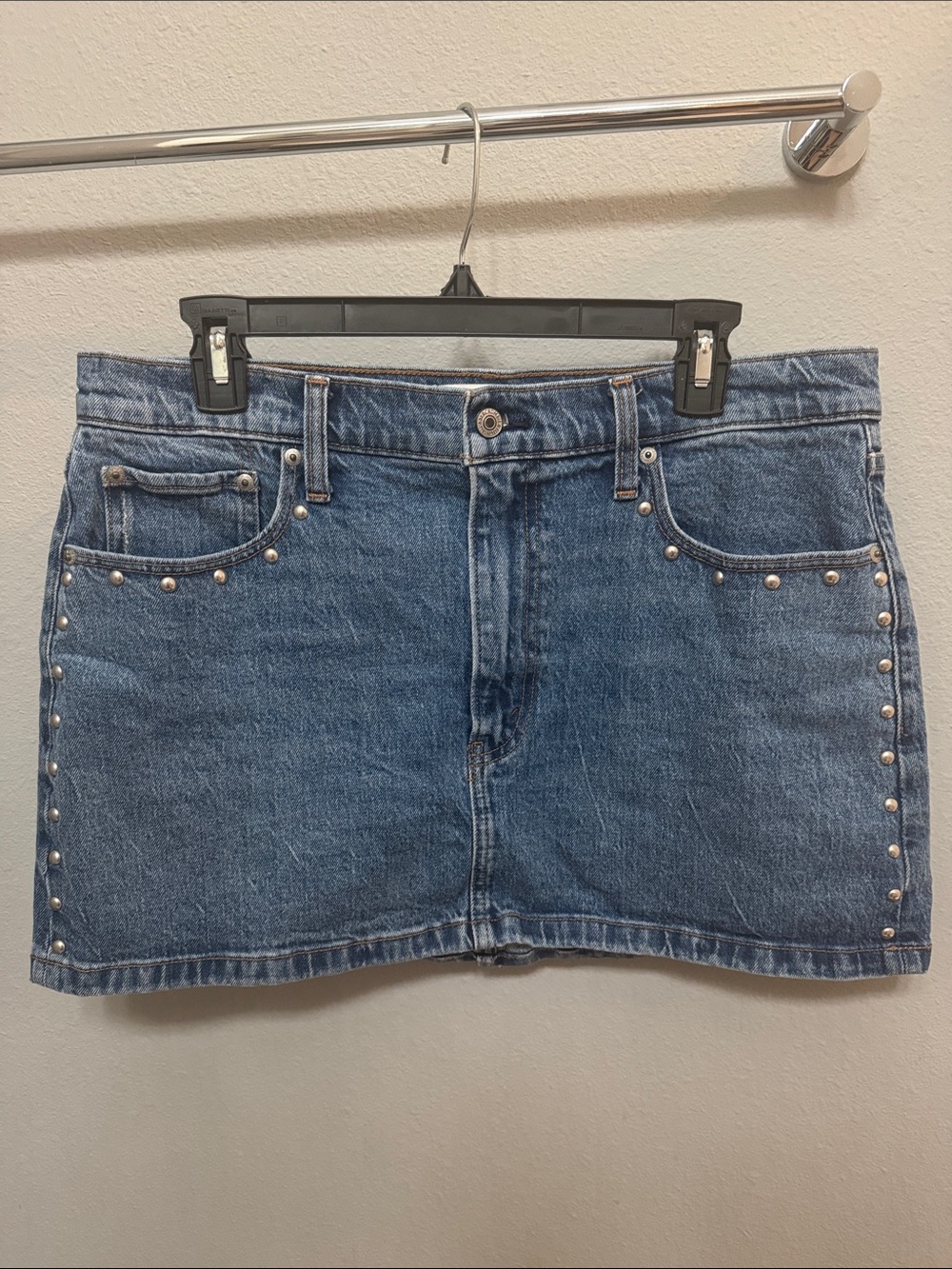Abercrombie & Fitch Blue Denim Mini Skirt with Silver Studs